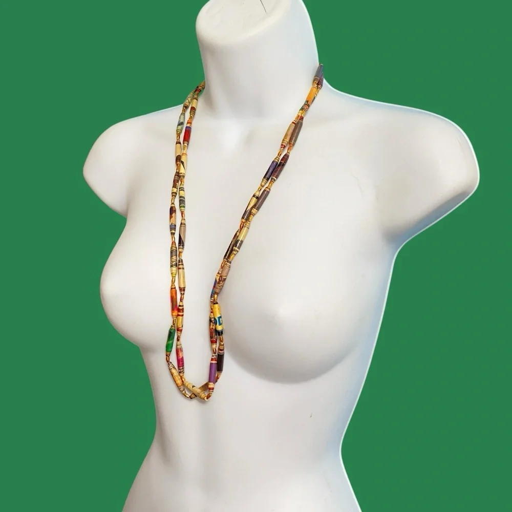 Artisan Paper Beads Necklace Pair Over-The-Head Style Kitchy OOAK Craftcore